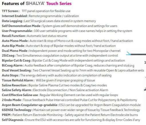Shalya Vista VE - Combo Diathermy & Vessel Sealing System - Shayla Terms